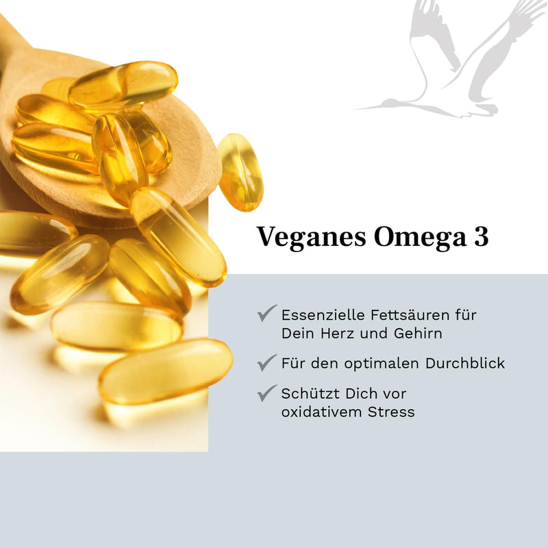 [Australia] - Vegan Omega 3 high dose - 1500 mg per daily dose with 450 DHA & 225 EPA from algae oil - 90 capsules 1 month - Omega 3 algae oil capsules with branded raw material life'sOMEGA® - Fish-free - Balanced Vitality 