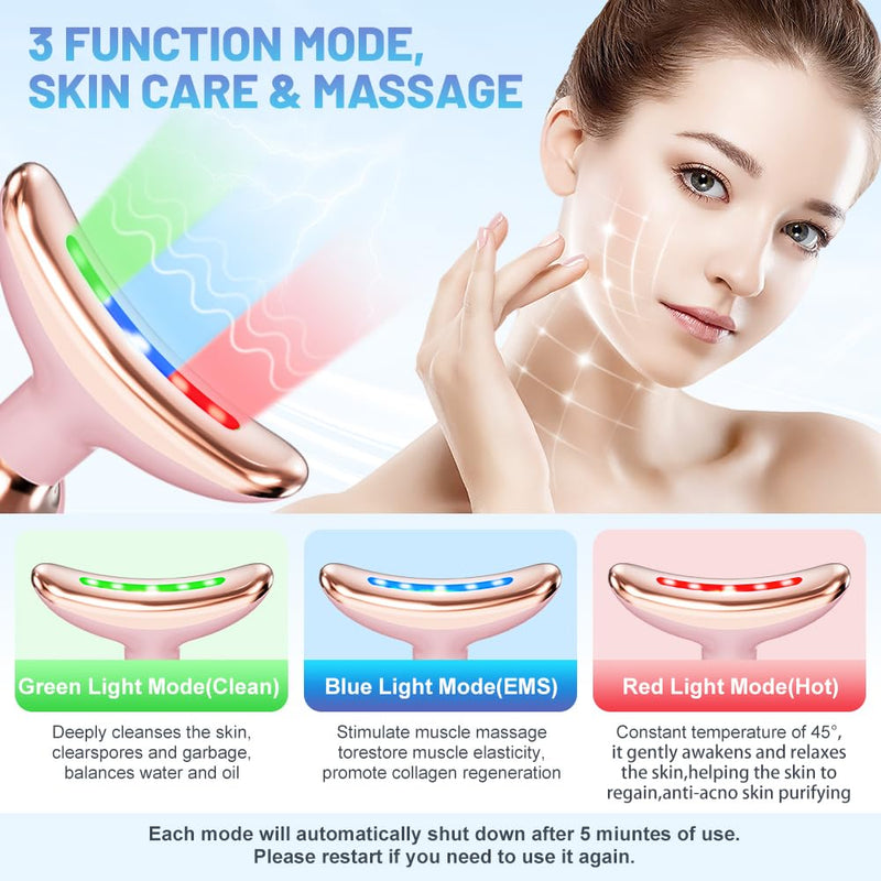 Face and Neck Massager Tool, 3 Color LED Red-Light-Therapy Wand for Skin Care