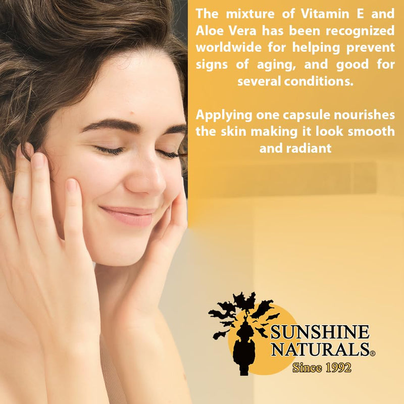 Sunshine Naturals Vitamin E and Aloe Vera Moisturizer. Hydrating Formula for Dry Skin, Soothing Relief, Nourishment, and Skin Elasticity. Promotes Soft, Smooth, and Healthy-Looking Skin. 60 Vials. 1