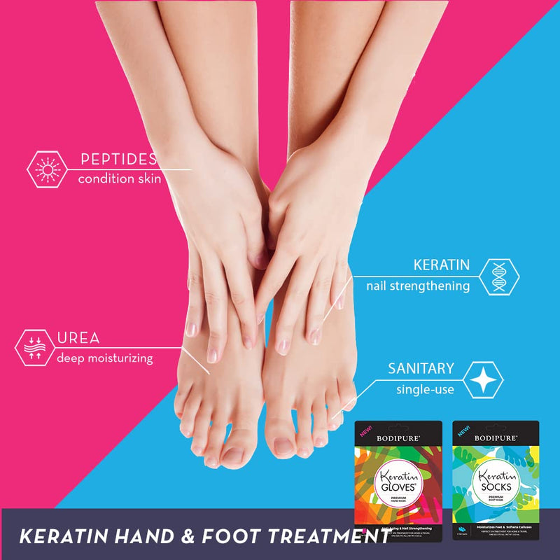 [Australia] - Bodipure Premium Hand and Foot Mask | Moisturizing Kertain Gloves & Socks | Hydrating Dull Dry Hands, Cracked Heels, Callus Softening & Nail Strengthening | Chemical-Free Feet Treatment | (6+6 Pack) 