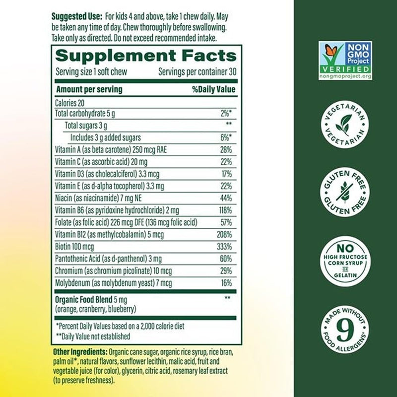 MegaFood Kids One Daily Multivitamin Soft Chews, Grape, 30 Chews (2 Pack) | Supports the Growth and Development of Kids 4+ with Vitamin B, Vitamin C, D3, Kids Vitamins, Vegetarian, 30 Servings Each 2