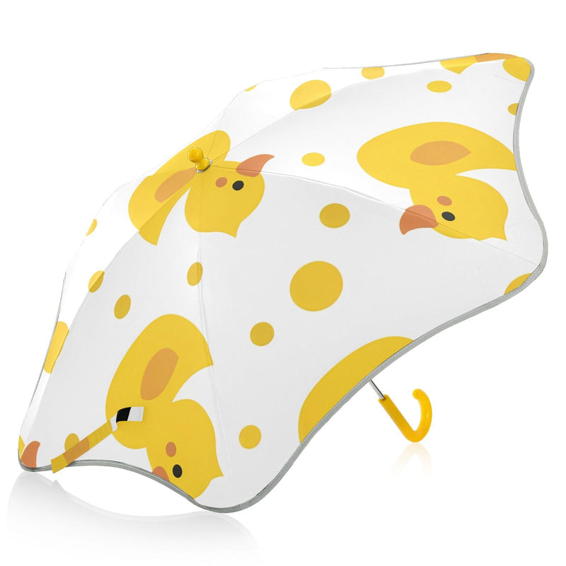 Strawberry White Flower Pattern Kids Umbrellas for Rain UV Protection Umbrellas Travel Portable Umbrella for Girls and Boys Yellow Duck