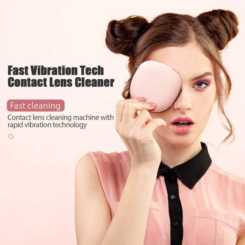 [Australia] - Contact Lens Cleaner, OFONE Fast Vibration Rechargeable Contact Lens Cleaner Case with Mirror & Remover Applicater Portable Contact Lens Cleaning Machine for Travel & Home (Pink) Pink 