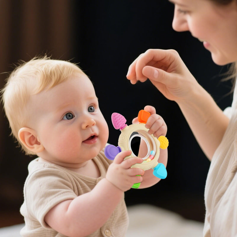 [Australia] - Baby Teething Rings Toys for 0-6 6-12 Months Baby Rattle Teether Sensory Toys for Babies 0-24Months Silicone Teether Relief Chew Soothing Sore Gums for Newborn Infant Essentials BPA Free 