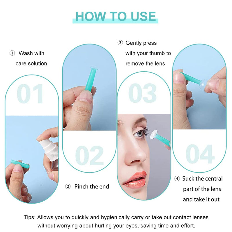 [Australia] - Contact Lens Insertion Aid, Contact Lens Sucker, Silicone Contact Lens Remover, Pack of 4 Contact Lens Inserter Remover with Storage Case for Contact Lenses Hard for Home Travel (Green) 