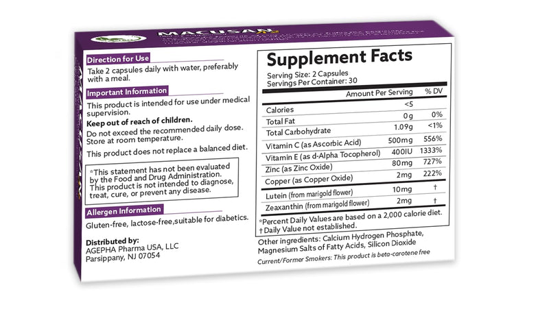 Macusan A2 AREDS2 Formula | Eye Health Dietary Food Supplement with Lutein, Zeaxanthin & Vitamins | Supports Vision & Helps Manage Age-Related Macular Degeneration (AMD) | 60 Capsules 60 count (Pack of 1)