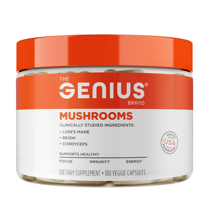 [Australia] - Genius Mushroom Supplement - Full-Spectrum Lion‚Äôs Mane, Cordyceps, Reishi -Daily Brain Nootropic for Energy, Focus, Memory & Overall Wellness - 180 Capsules ‚Äì Organic for Mental Clarity & Performance 