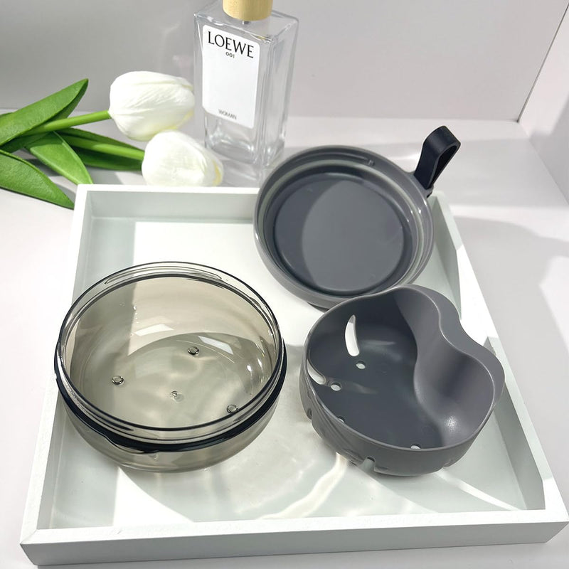[Australia] - Denture Case, Portable Denture Bath Case, No-Leak Denture Bath Box with Strainer & Mirror (Grey) Grey 