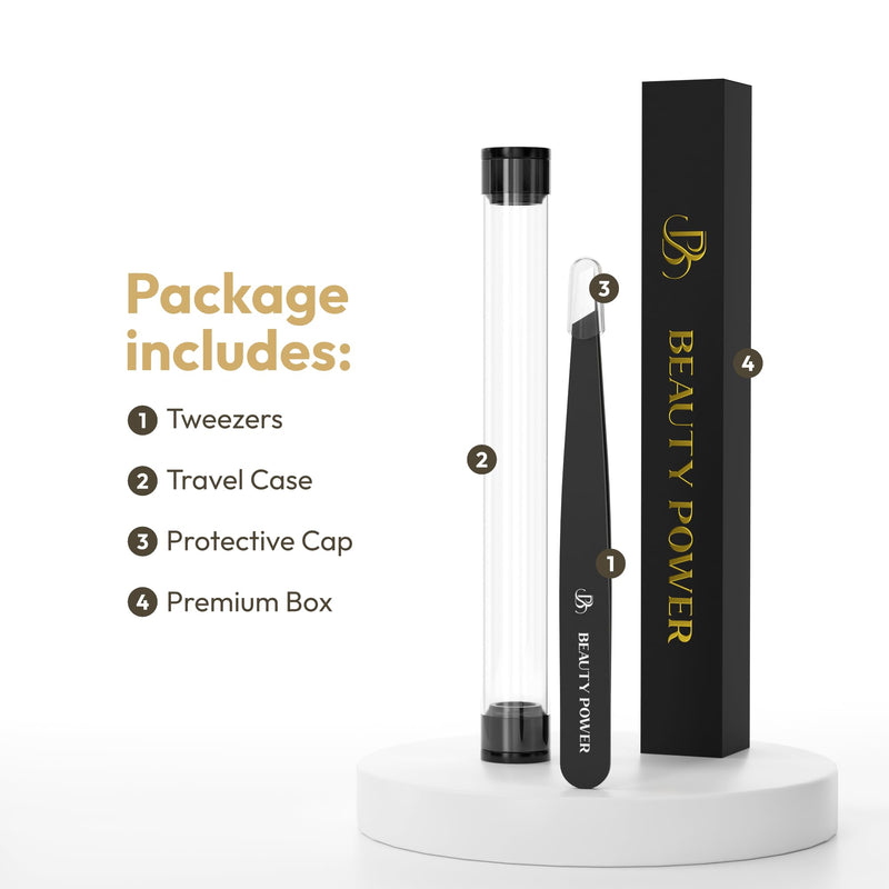 Ultra-Precision Professional Slant Tweezers for Women Facial Hair - German Stainless Steel, Lightweight Black Tweezers for Women & Men, Ideal for Eyebrow & Facial Grooming (Matte Black) 1 / Matte Black