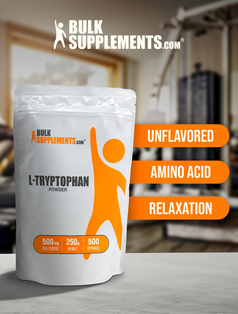 BulkSupplements.com L-Tryptophan Powder - L-Tryptophan 500mg, Tryptophan Supplement - Amino Acid Supplement, Gluten Free, 500mg per Serving, 250g (8.8 oz) (Pack of 1) 500 Servings (Pack of 1)