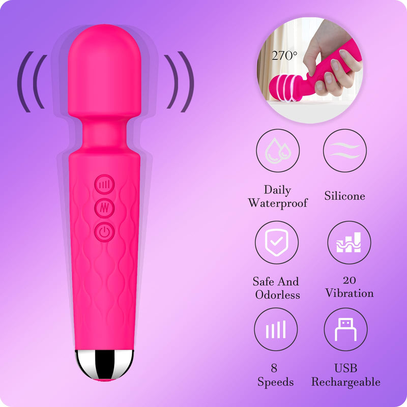 [Australia] - Vibrator Wand,Adult Sex toy Wand, G Spot Dildo, Clit Vibrator, Sex Vibrators,Clitoris Stimulation,with 8 Speeds & 20 Patterns, Quiet,Fully Waterproof,vibrating wand for her pleasure (Rose Red) Large 
