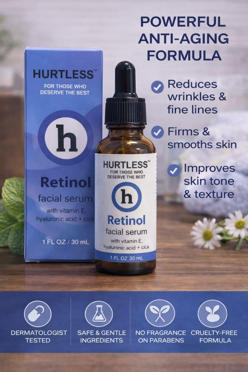 Retinol Face Serum with Hyaluronic Acid & Vitamin E – 1.01 fl oz/30 ml | 0.3% retinol serum with hyaluronic acid and vitamin E helps smooth fine lines, improve texture, and brighten uneven skin tone