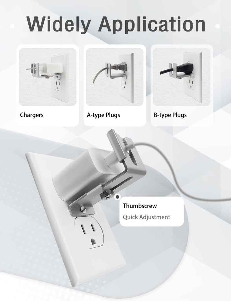 [Australia] - Charger Lock to Outlet, ILIVABLE Adjustable Metal Outlet Lock, Firmly Secures Power Plug from Unplugging (Silver, 1 Pack) Silver, 1 Pack 
