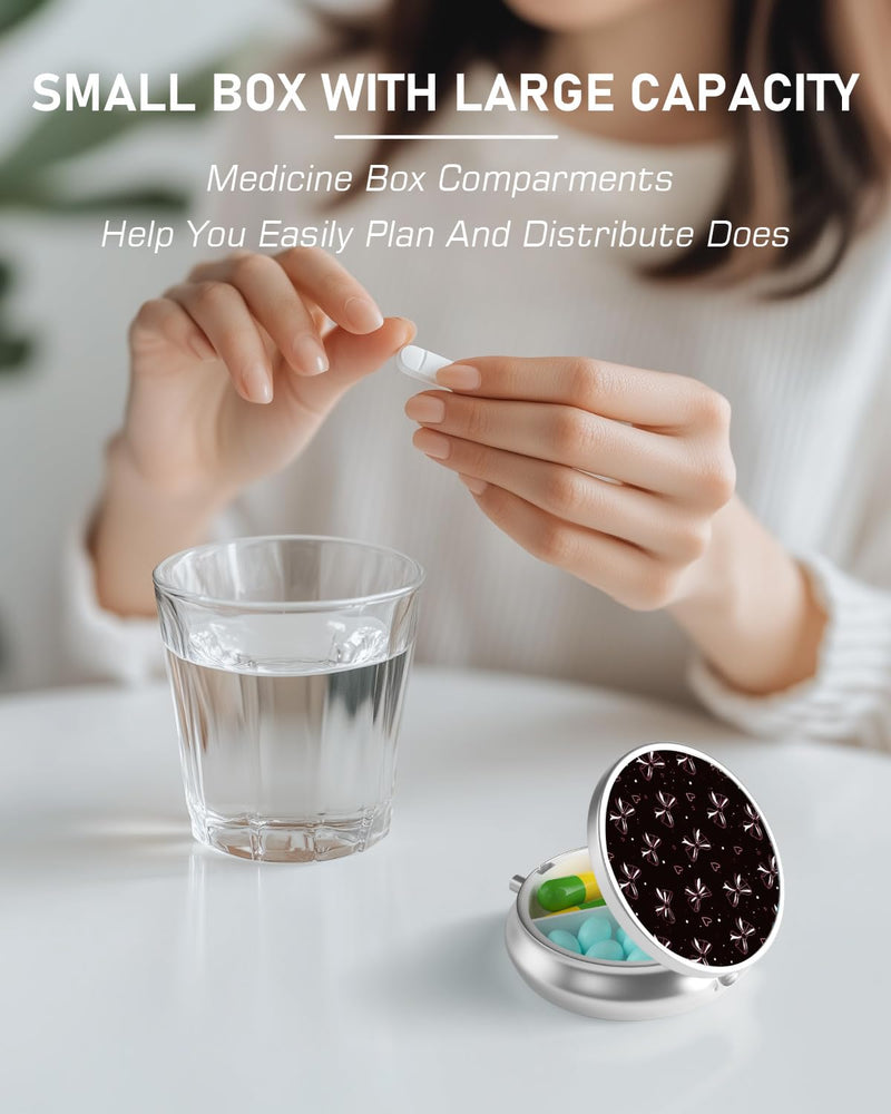 Pill Box, 3 Compartment Portable Travel Medicine Box with Mirror | Compact and Cute, Fits in Purse and Pocket, Medicine and Vitamin Organizer, Love Bow