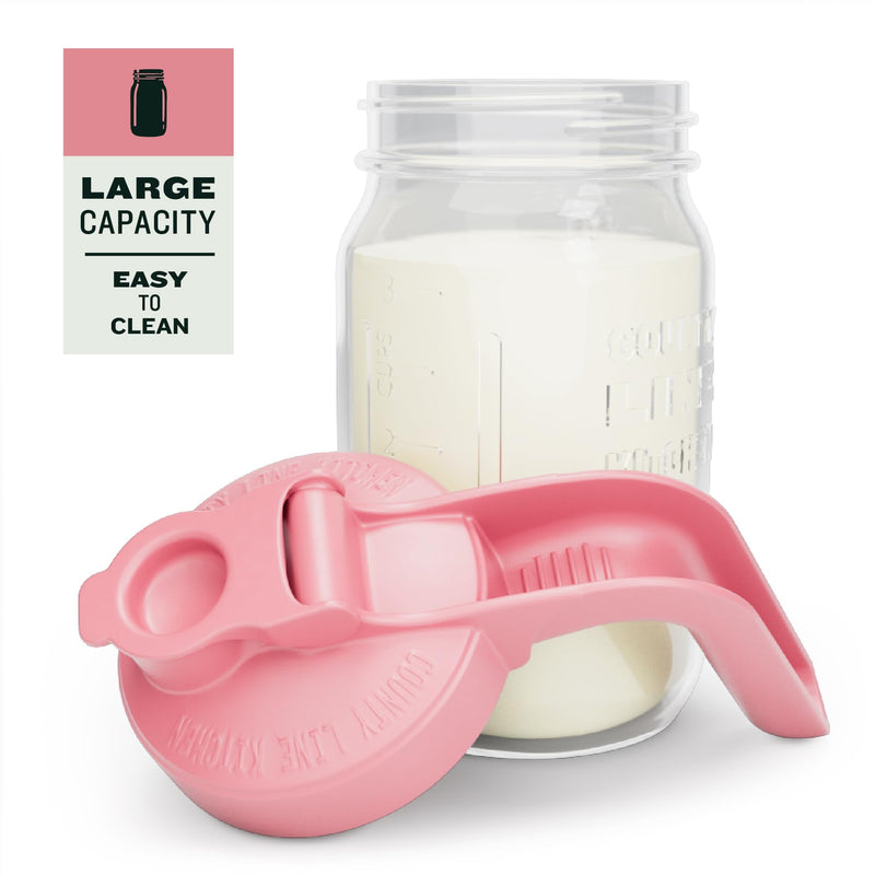 [Australia] - County Line Kitchen Breast Milk Pitcher for Fridge - Wide Mouth, 1 Quart (32 oz) Mason Jar - Heavy Duty Breastmilk Storage Container, Leak Proof, Sturdy - Baby Formula Mixer Pitchers Pink 