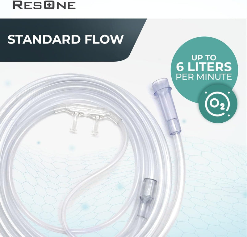 [Australia] - Soft Adult Oxygen Nasal Cannula 5-Pack - Curved Prongs, 14Ft Crush-Resistant Tubing - Nasal Tubes, Oxygen Concentrator Supplies - Soft Curved Nose Piece, Standard Size, Standard Flow 6 LPM 