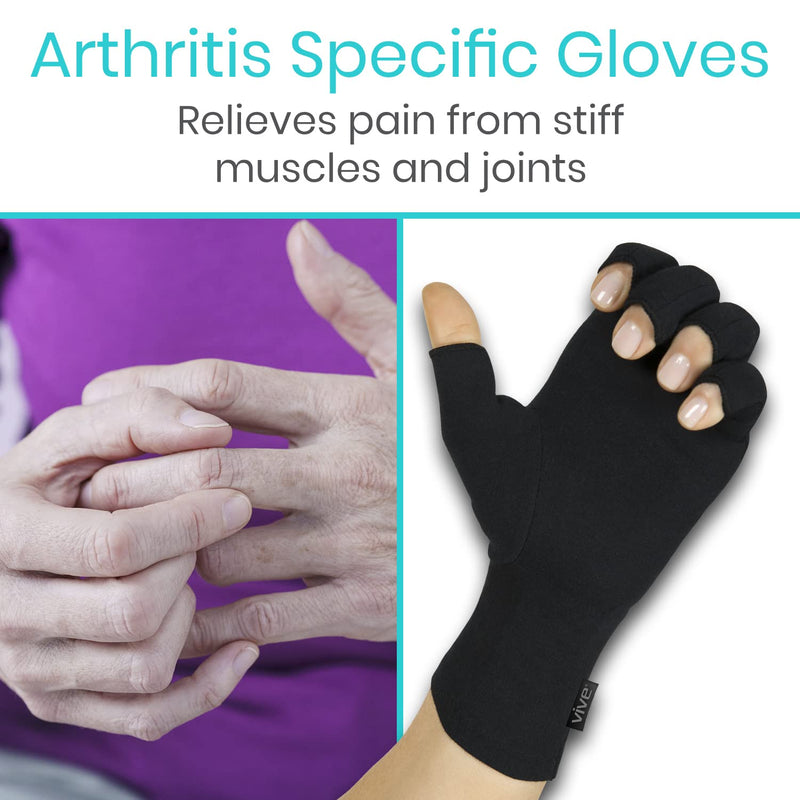[Australia] - Vive Rheumatoid Arthritis Gloves - Men and Women Fingerless Compression Wrap for Hand Pain and Osteoarthritis - Black Hand Wrap for Arthritic Joint Symptom Relief - Open Finger Fit Medium 