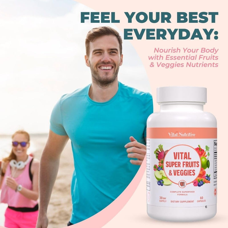 [Australia] - Vital Super Fruits & Veggies - Daily Superfood Capsules for Adults - Fruit and Veggies Supplement to Boost Immunity & Energy - 2-in-1 Formula for Overall Wellness - Fruit and Vegetable Capsules 60 Count (Pack of 1) 