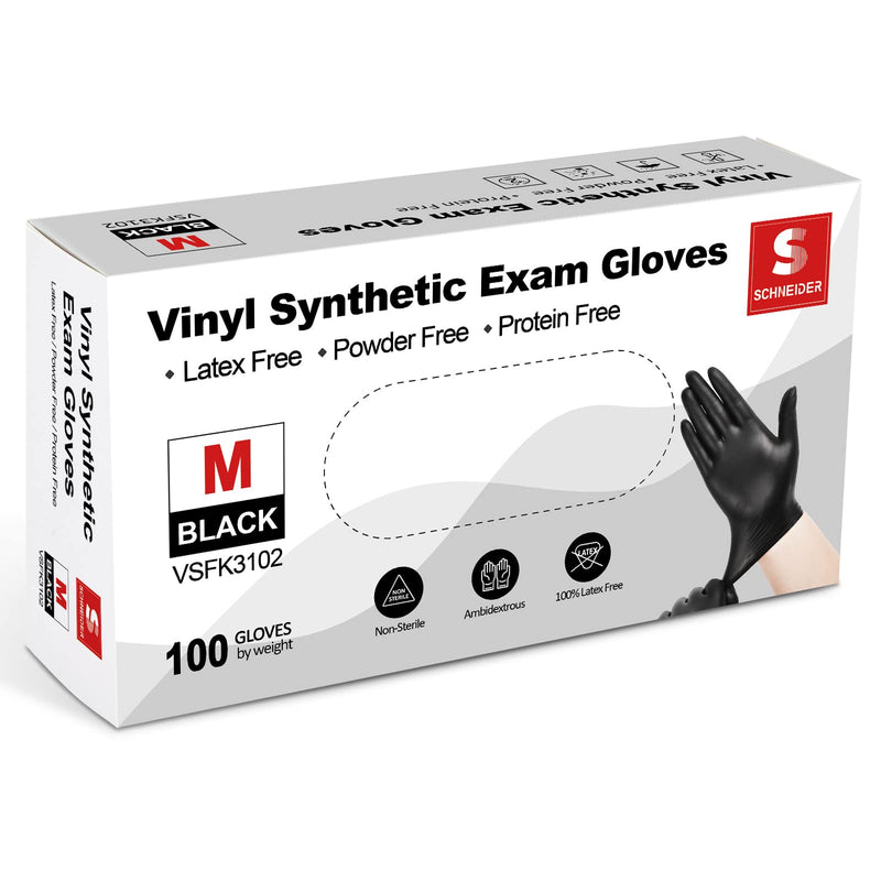 [Australia] - Schneider Black Vinyl Exam Gloves, 4 mil, Disposable Latex-Free Plastic Gloves for Medical, Cooking & Cleaning, 100-ct Box Large (Pack of 100) 