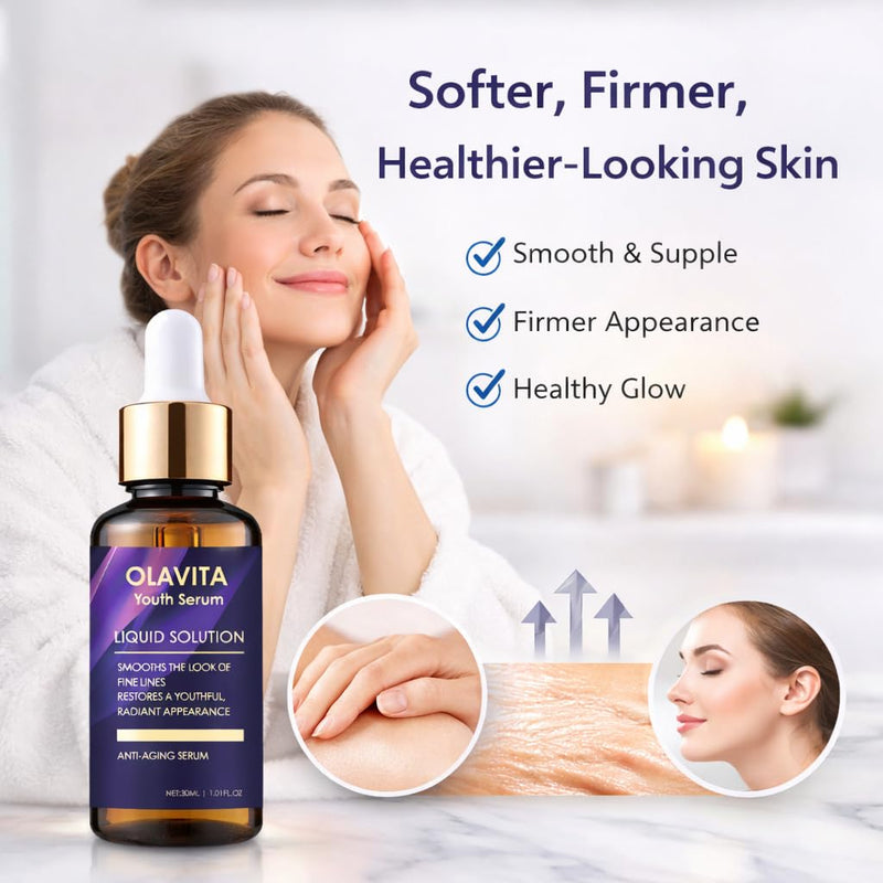 Liquid Solution Anti Aging Serum for Face with Collagen | Hyaluronic Acid, Ceramide & Vitamin C, Hydrating and Firming Wrinkle Anti-Aging Serum for Fine Lines and Dull Skin (3 Pack) 3 PACK