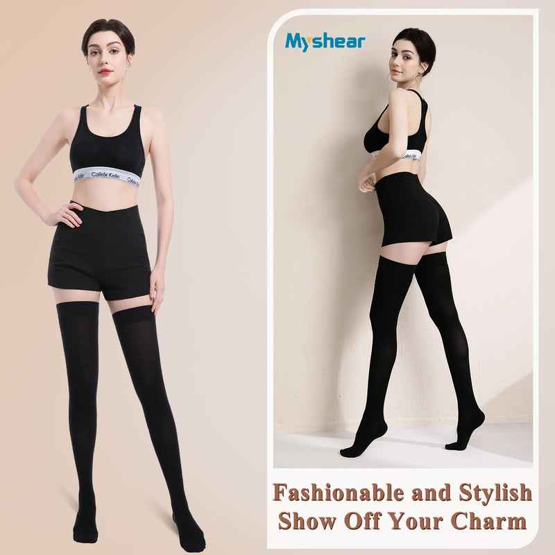 [Australia] - Medical Compression Stockings for Women and Men, 20-30 mmHg Thigh High Compression Socks, Closed Toe Graduated Compression Hoses, Long Circulation Pressure Stockings for Varicose Veins, Edema Large Black 