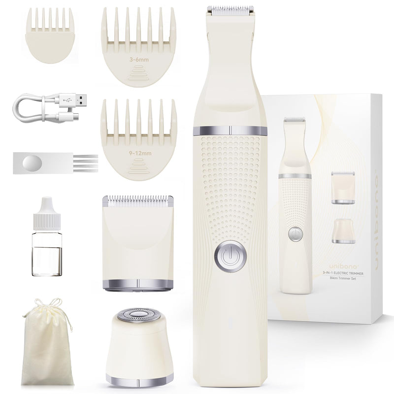 [Australia] - 3-in-1 Electric Razor for Women - Waterproof Bikini Trimmer,Rechargeable Electric Shaver for Lady,Pubic Hair Trimmer Women,Personal Trimmer Groomer for Body Hair (Cream, LY) Cream 