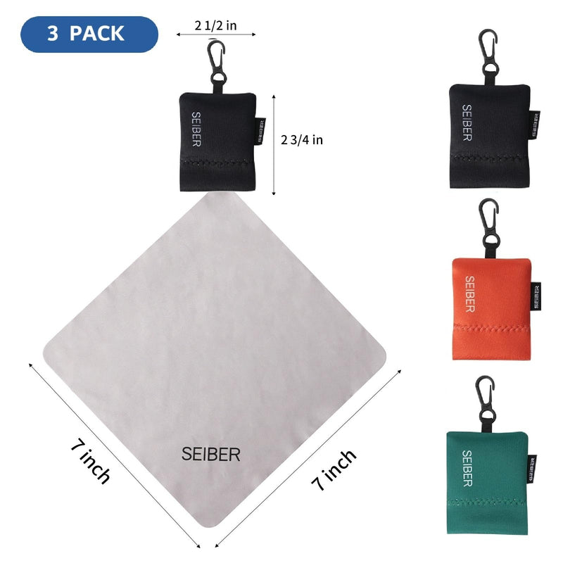 [Australia] - SEIBER Eyeglass Cleaning Microfiber Cloth - with Neoprene Pouch | 7 x 7 inch Glasses Cleaning Cloth for Sunglasses,Laptops, Cameras,Screen | Self-Closing Bottom(3PCS,BK OR GRN) BLACK,ORANGE,DARK GREEN 