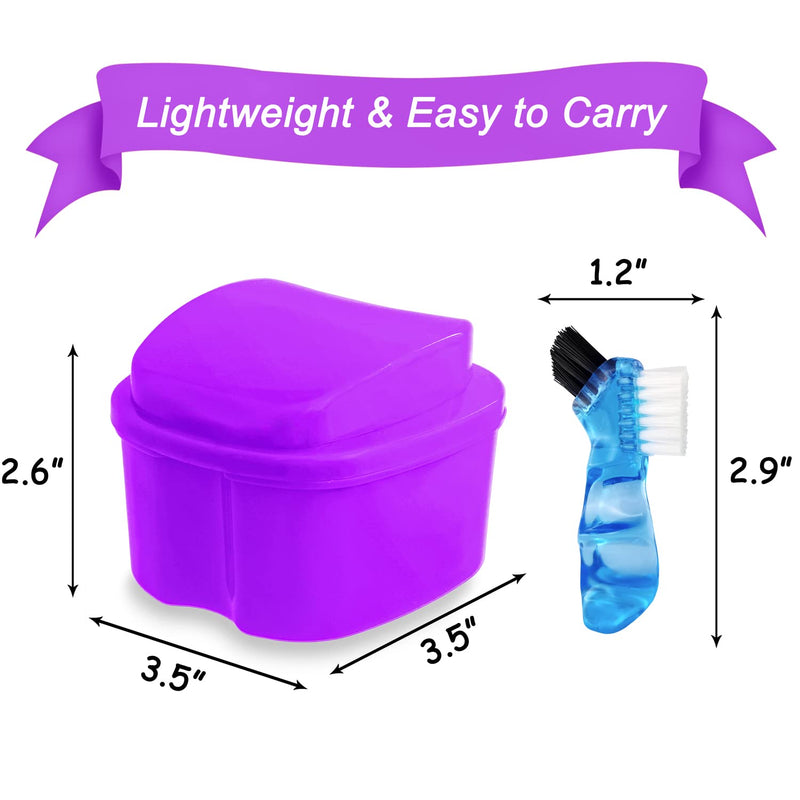 [Australia] - Colorful Denture Bath Case with Brush, Denture Cup Soaking Holder False Teeth Container Mouth Guard Storage Case Cleaning with Lid Waterproof - Purple 