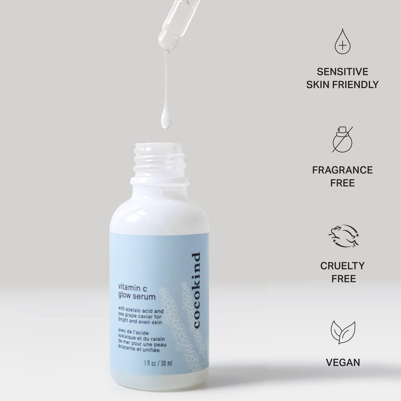 Cocokind Vitamin C Glow Serum, 1 Fl Oz (Pack of 3) | Brighten & Even Skin Tone and Texture, Hydrating Face Serum with Azelaic Acid and Sea Grape Caviar, Sensitive Skin Friendly 1 Fl Oz (Pack of 3)