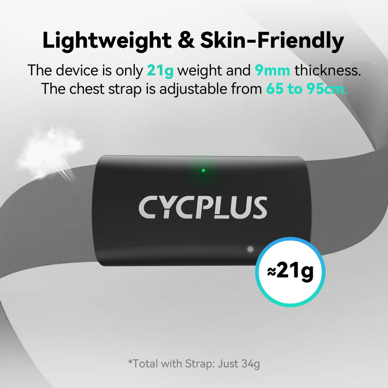 [Australia] - CYCPLUS Heart Rate Monitor Chest Strap H2Pro, Bluetooth ANT+ Heart Rate Monitor Chest Sensor with 500h Battery, IPX7 Waterproof and Dustproof, HRM Works with Strava/Cycplus Fit App 