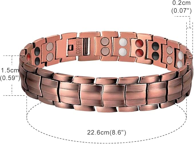 [Australia] - Rainso Mens Doule Row Pure Copper Magnetic Therapy Bracelet Pain Relief for Arthritis 3500 Gauss with Gift Box 