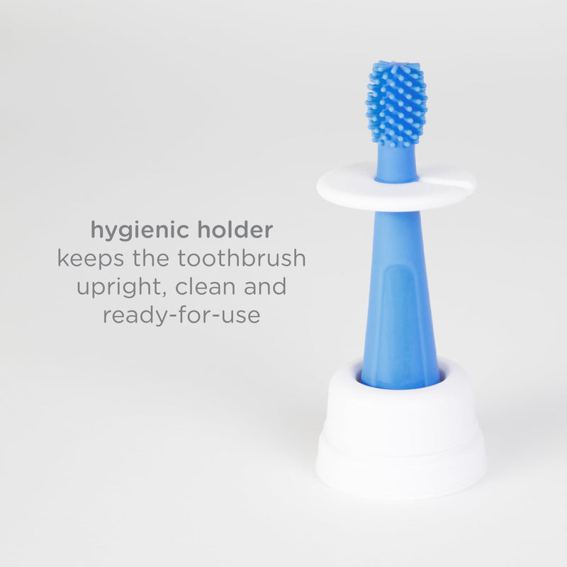 Ubbi Grow with Me Toothbrush Training Set for Babies and Toddlers, Includes One 360° Food-Grade Platinum Silicone and One Soft Bristled Toothbrush, Polaris Blue and Zest Green Grow With Me Toothbrush Set, Polaris & Zest