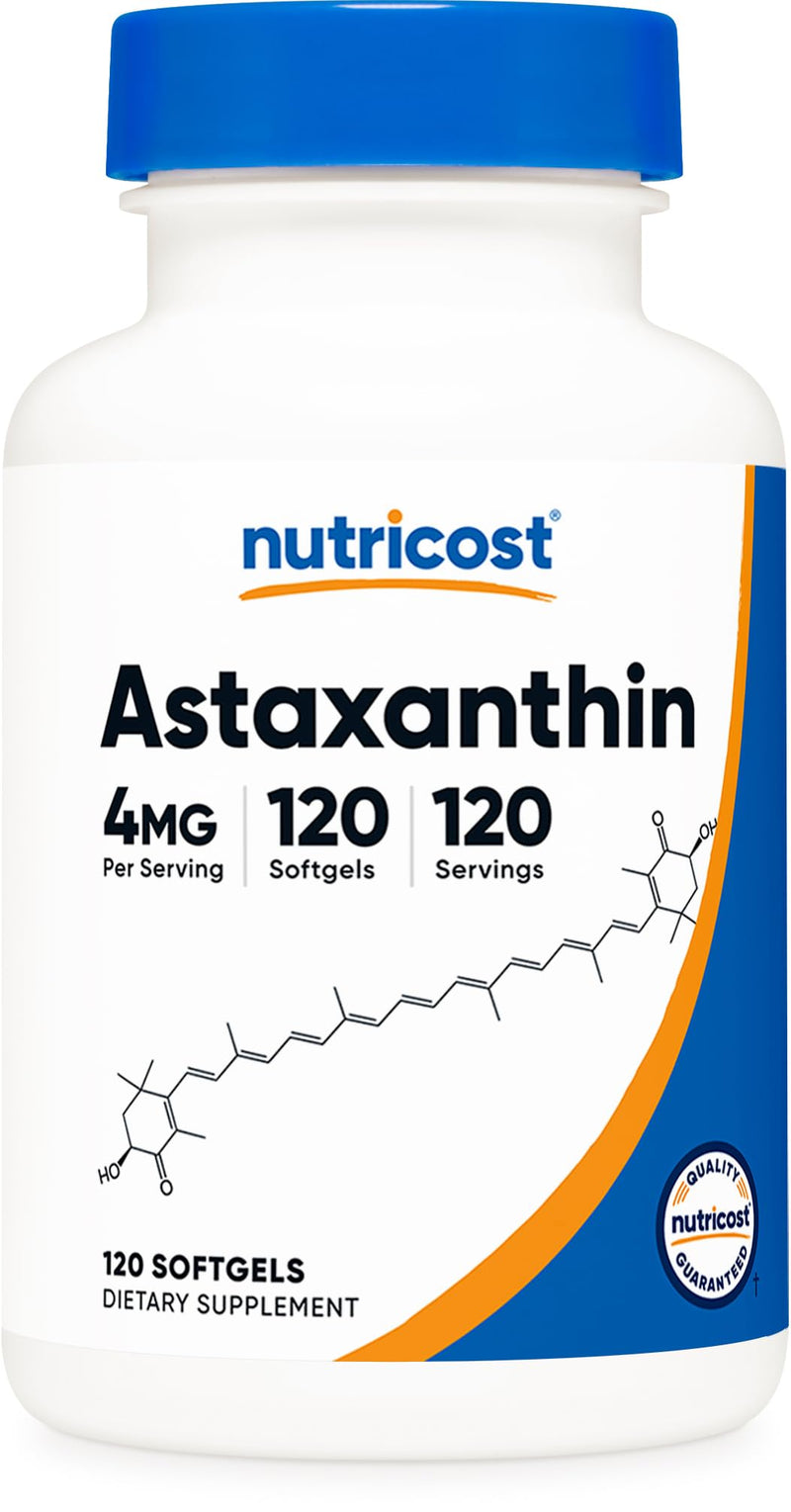 [Australia] - Nutricost Astaxanthin 4mg, Gluten Free and Non-GMO, 120 Softgels (4 Month Supply) 120 Count (Pack of 1) 