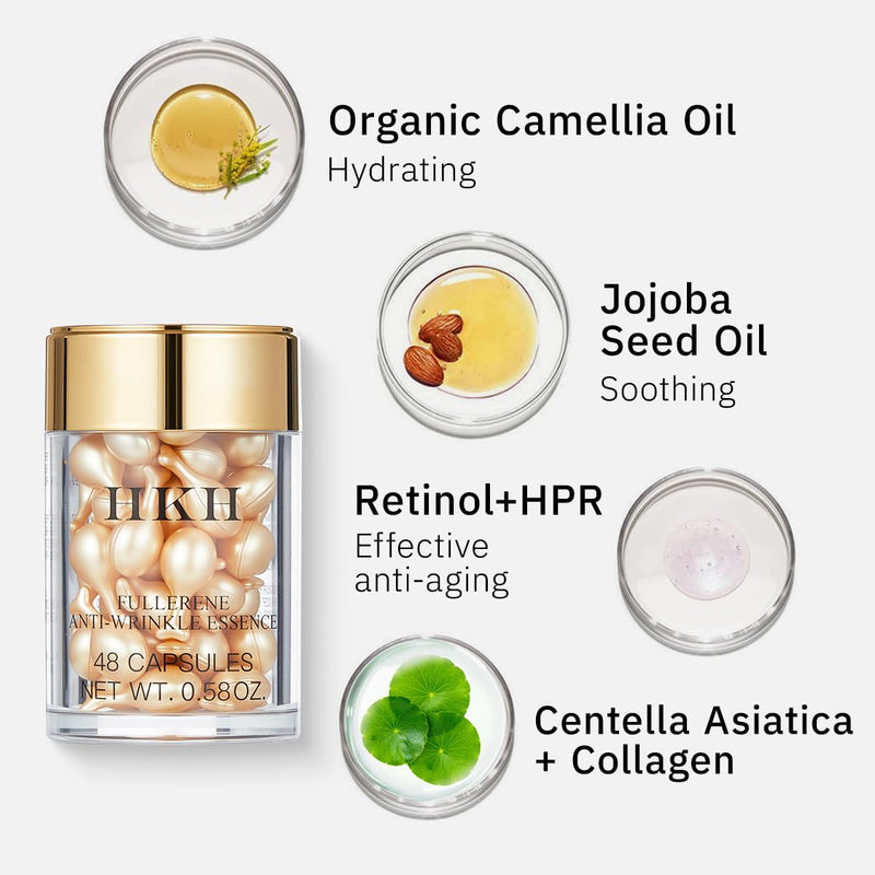 HKH Vitamin C Serum Capsules For Face: 48 Caps Anti-Aging Wrinkles With Vit C & Vitamin E Serum For Women Over 30+ - Reducing Fine Lines - Smoothing & Firming Skin - Travel-Friendly (Vitamin C)