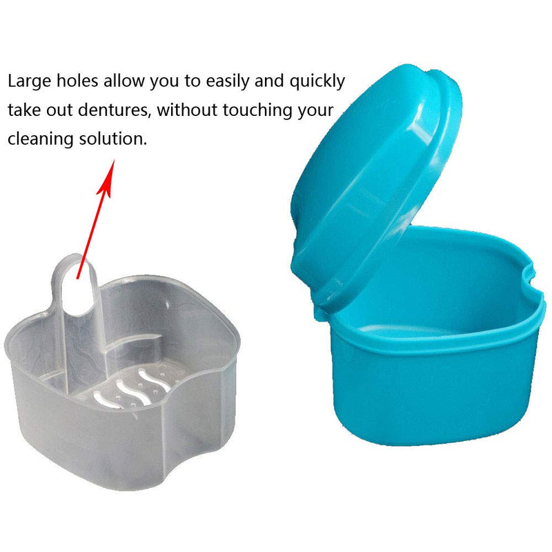 [Australia] - 2 Pack Colors Denture Bath Case Cup Box Holder Storage Soak Container with Strainer Basket for Travel Cleaning (Light Blue and Blue) 2 Pack 