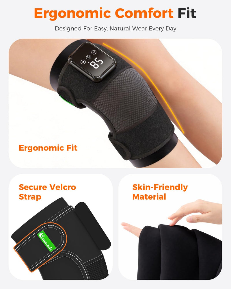 3-in-1 Knee Massager for Pain Relief with Heat, FSA Eligible HSA Portable Heated Knee Brace with Extension Strap for Knee, Elbow & Shoulder, Cordless Rechargeable Electric Massagers (Single) Single