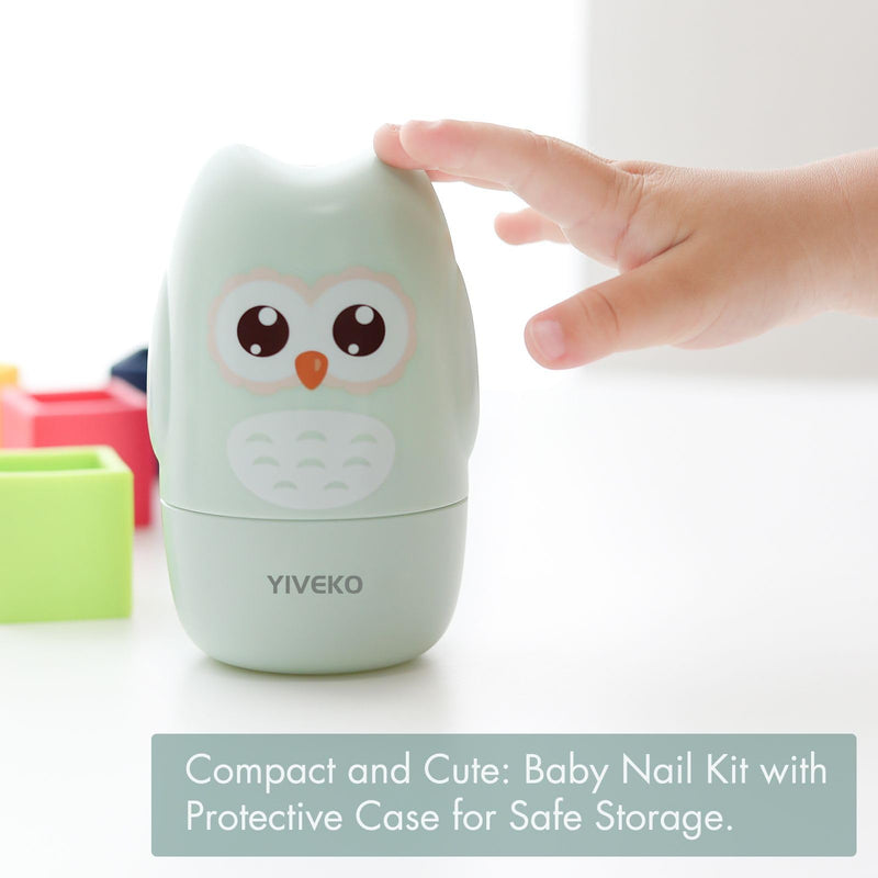 [Australia] - Baby Nail Kit, 4-in-1 Baby Nail Care Set with Cute Case, Baby Nail Clippers, Scissors, Nail File & Tweezers, Baby Manicure Kit and Pedicure kit for Newborn, Infant, Toddler, Kids-Owl Green 