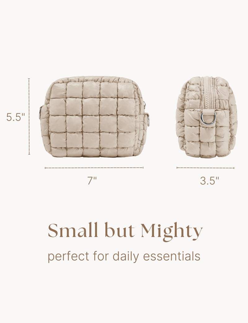 Quilted Travel Duffle Bag Puffer Weekender Bag & Quilted Makeup Bag Puffy Cosmetic Bag Cute for Women Girls