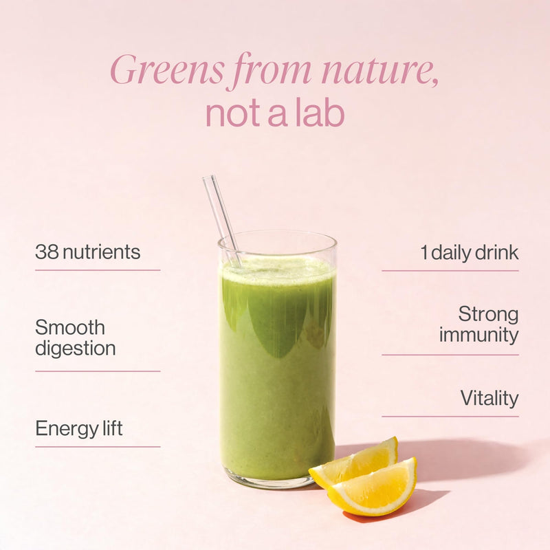 Super Greens Power with Guarana, Inulin & Green Tea – Lemon Flavour Super Greens Powder Drink with Chicory Root, Artichoke, Choline & Vitamins – 160 g – Tummy Tox