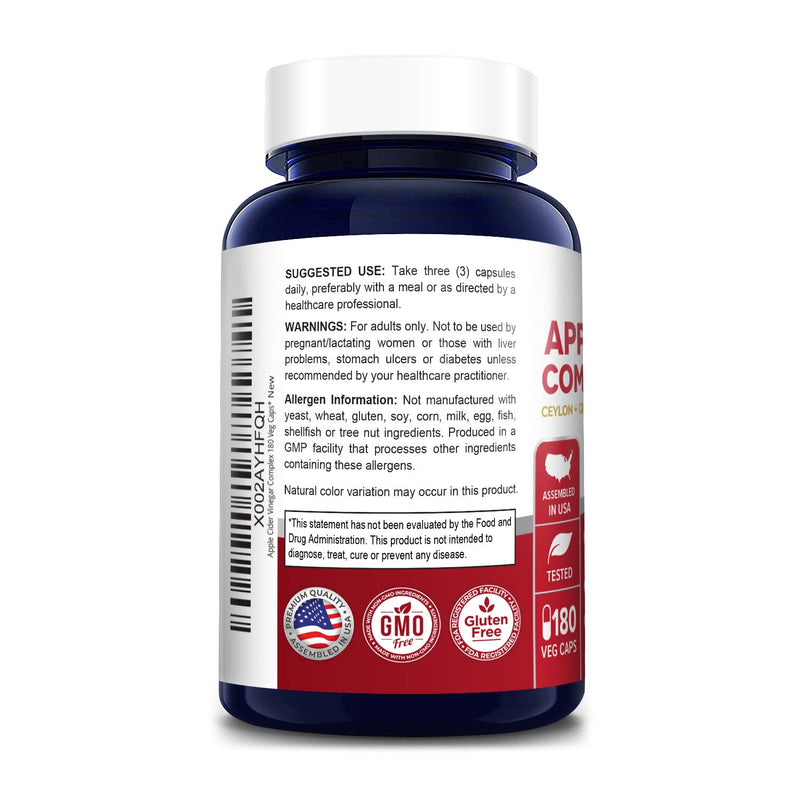 [Australia] - NusaPure Apple Cider Vinegar complex - 180 Veggie Caps - Organic ACV, Ceylon Cinnamon, Organic Ginger, Bioperine & Organic Cayenne Pepper 
