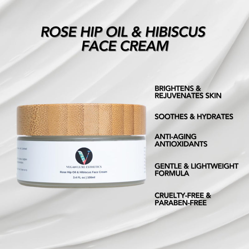 I RoseHip Oil and Hibiscus Face Cream I Non-greasy Hydration for all skin types I Balance, Brighten and Smooth your Skin I Non-Pore Clogging, Anti-Acne and Anti-Aging.