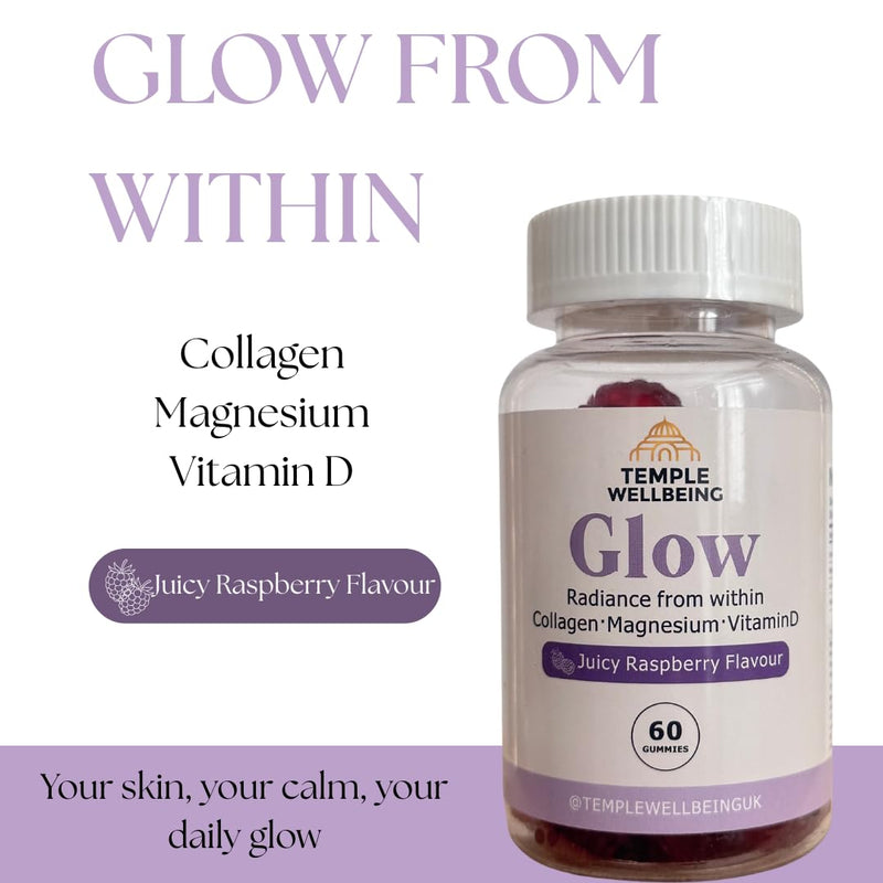 Glow Collagen Gummies | High-Strength Type 1 Hydrolysed Collagen with Magnesium & Vitamin D | Skin, Hair & Nail Support | Delicious Juicy Raspberry Flavour | 60 Chewable Gummies