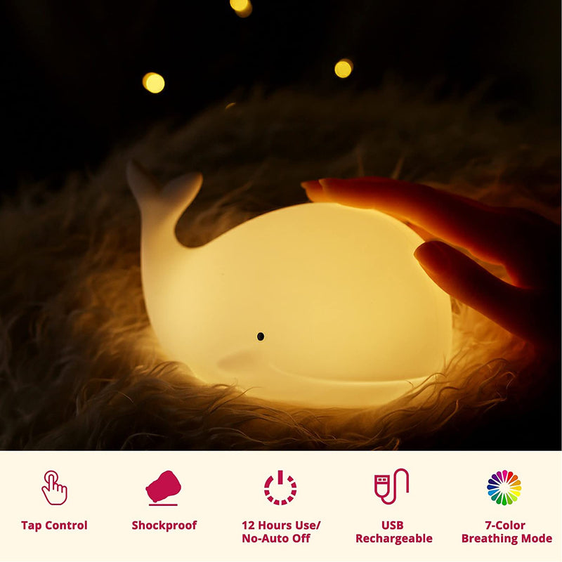 [Australia] - TriPro Whale Silicone Nursery Night Light Beach Room Decor Desk Lamp Toys,Bedroom Decorations Gifts for Toddlers,Girls And Boys ,Baby,Kids,Teens'' 