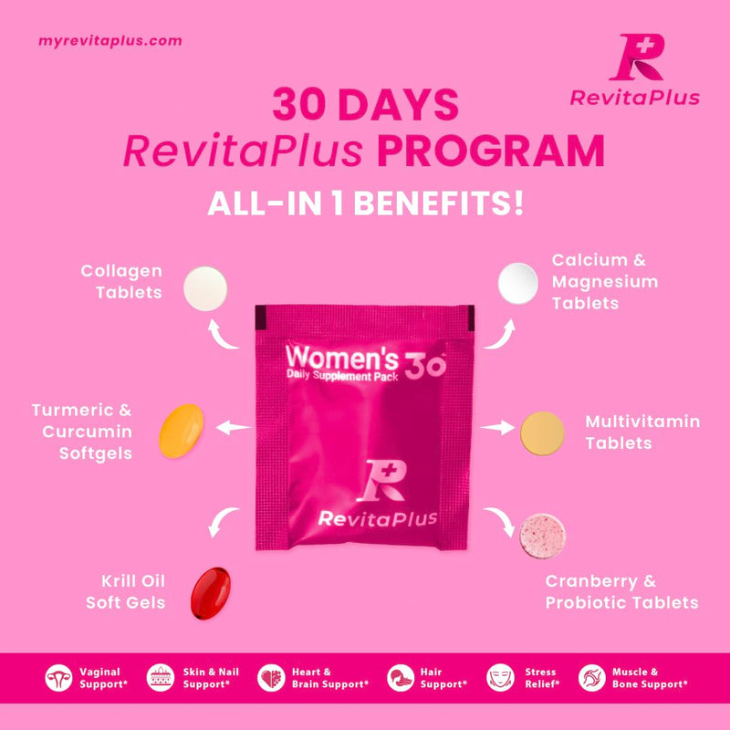 RevitaPlus Multivitamin for Women with Vitamin A,B,C,D3,E,K2,Biotin, Collagen,Krill Oil,Cranberries Supports Energy,Wellness,Beauty and Immune - Vitamin Packs for Women Health 30 Packs 1 Box