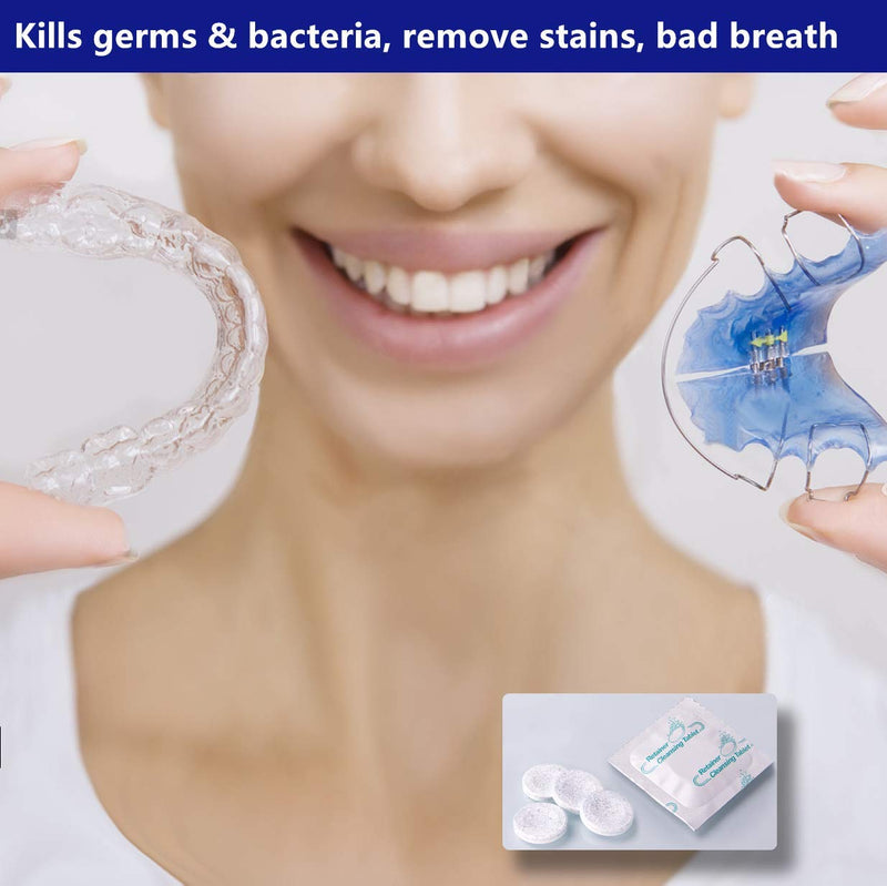 [Australia] - Retainer Cleaning Tablets 120 Tablets - 4 Months Supply, Mouth Guard Cleaner, Remove Stains and Bad Odor, Prevent Brace Discoloration, Mint Flavor 