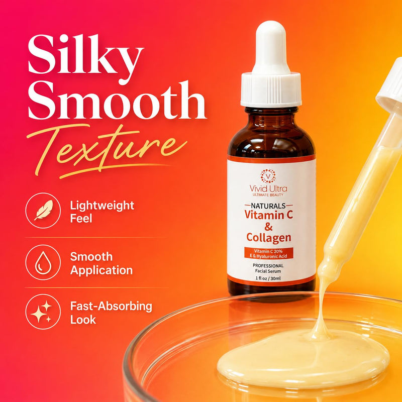 Vivid Ultra Vitamin C Serum for Face – Anti-Aging Serum with Hyaluronic Acid, Collagen & Vitamin E – Brightening Dark Spots, Firming Skin, Reducing Wrinkles & Acne Scars – 1 Fl Oz