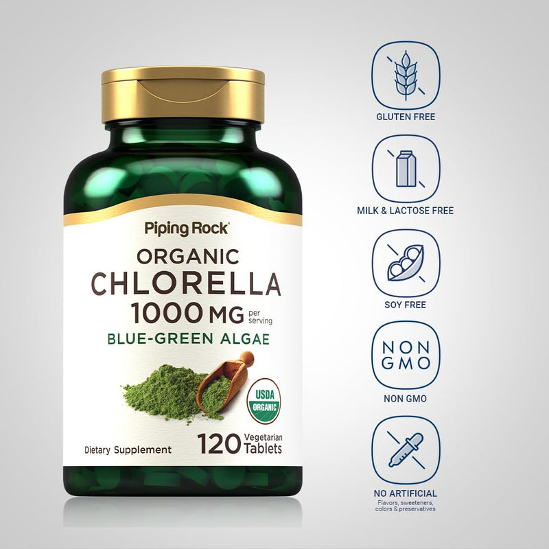 [Australia] - Piping Rock Chlorella | 1000mg | 120 Tablets | Blue-Green Algae | Broken Cell Wall Organic | Non-GMO, Gluten Free Supplement 