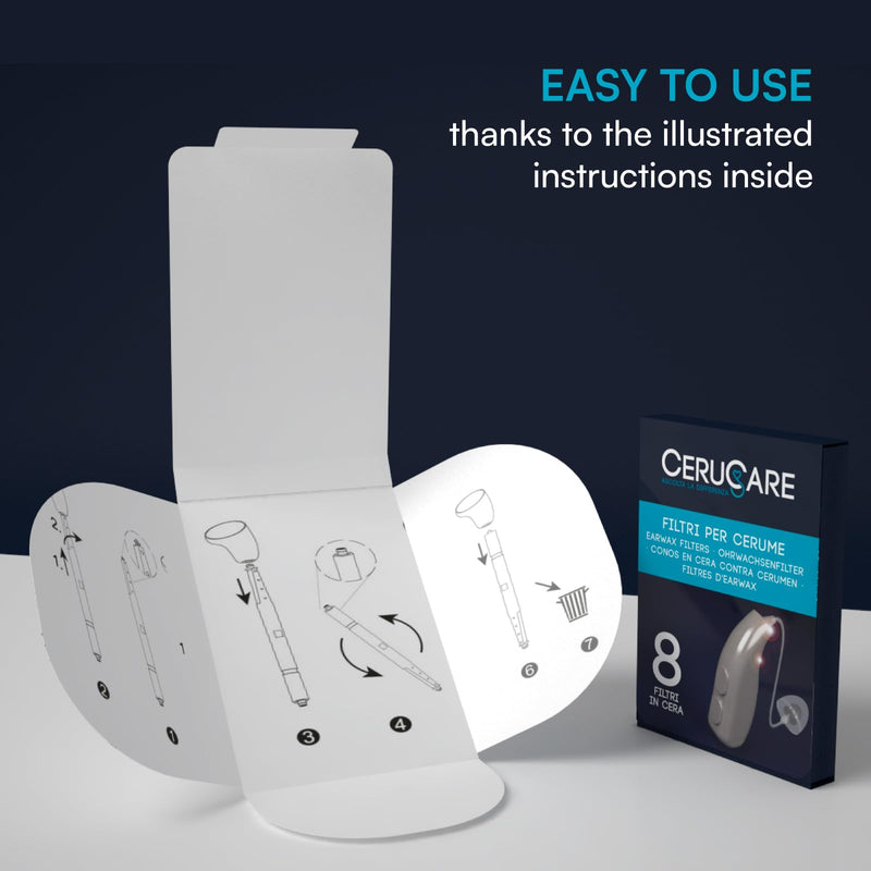 24 Earwax Filters for Hearing Aids Diameter 1.3mm CeruCare Wax Guard for Quick and Effective Cleaning Protects Hearing Aid from Moisture and Dust with Resealable Hard Case