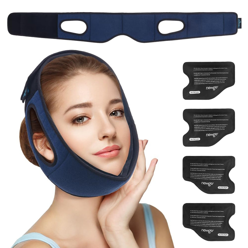 [Australia] - NEWGO Cooling Pads Wisdom Tooth Cooling Compress, Ice Pack for Jaw Pain Relief, TMJ, Oral Surgery, Tooth Removal & Dental Implants, 4 Hot Cold Packs Reusable-Dark Blue 