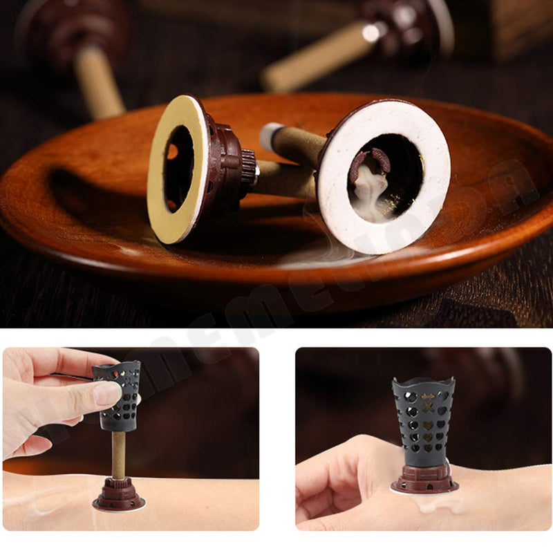 [Australia] - 100Pcs Moxibustion Sticks and 100Pcs Self-Stick Base, 5-Years Moxa Cone Moxi Stick for Chinese Traditional AiJiu Body Acupuncture, 2Pcs Protective Cover and 1Pcs Acupoint Map 